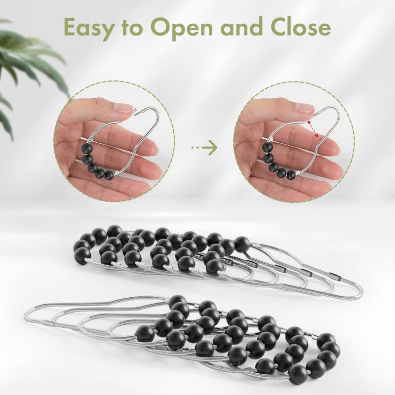 Amazer Black Shower Curtain Hooks, Decorative Rust Proof Acrylic Balls Shower Curtain Hooks, Stainless Steel Shower Hooks for Shower Curtain Bathroom Shower Hooks-Set of 12 - Image 5